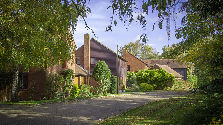 Photograph of new housing at Milton Keynes Village in landscape setting